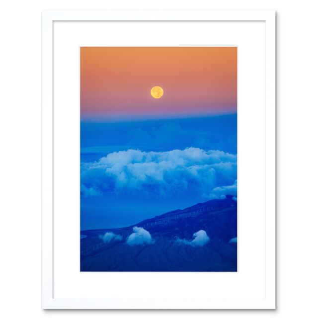 "Artery8 Wall Art Print Repponen Haleakala Volcano Moon Framed in White - Size: W7"" x H9""" - image 1