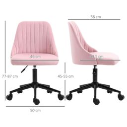 VINSETTO Velvet Office Chair with Adjustable Height & Wheels, Pink - thumbnail 3