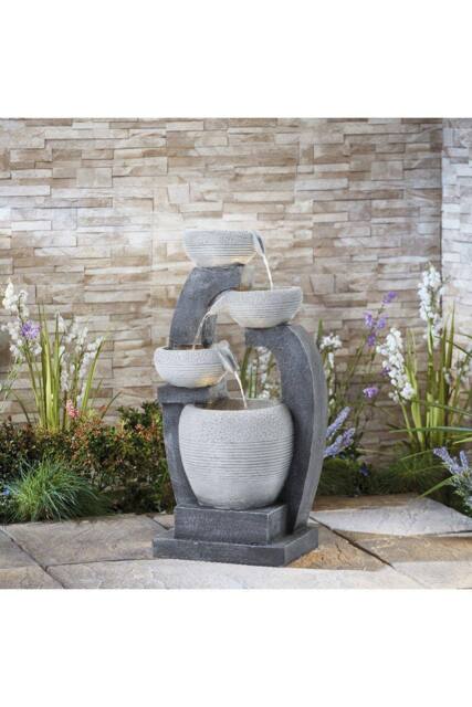 Garden Sanctuary Stylish Outdoor Solar-Powered Garden Water Fountain Decor in Natural