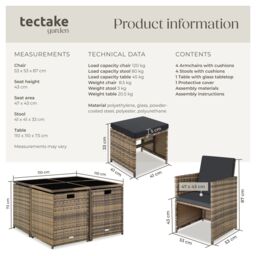tectake Garden Table & Chairs Bilbao in Natural - Size: XL - thumbnail 6