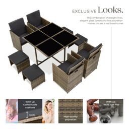 tectake Garden Table & Chairs Bilbao in Natural - Size: XL - thumbnail 3