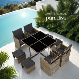 tectake Garden Table & Chairs Bilbao in Natural - Size: XL - thumbnail 8