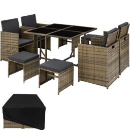 tectake Garden Table & Chairs Bilbao in Natural - Size: XL