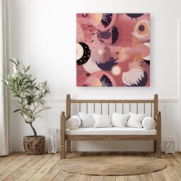 "Warren Reed - Designer Abstract Red Pink Pattern Canvas - Size: W16"" x H16""" - thumbnail 3