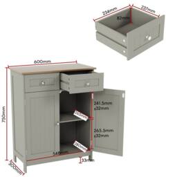 HD Designs Priano 2 Drawer 2 Door Freestanding Cabinet Unit Storage Bathroom in Grey - thumbnail 2