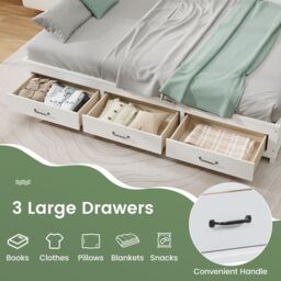 Gymax Double Daybed Guest Bed Frame with Storage Drawers Wooden Slat Support in White - thumbnail 5