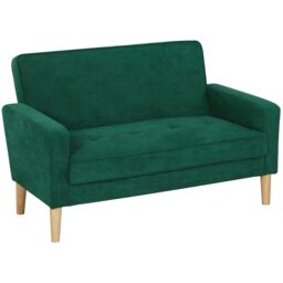 HOMCOM 2 Seater Sofa, Velvet Upholstered Loveseat for Small Space in Green - thumbnail 2