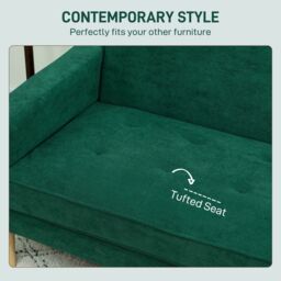 HOMCOM 2 Seater Sofa, Velvet Upholstered Loveseat for Small Space in Green - thumbnail 6