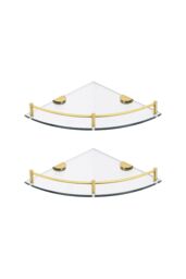 Living and Home 2Pcs Bathroom Glass Corner Shelf Wall Mounted Storage Rack in Gold - thumbnail 2