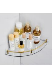 Living and Home 2Pcs Bathroom Glass Corner Shelf Wall Mounted Storage Rack in Gold - thumbnail 5