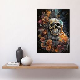 "Artery8 Wall Art Print Guitar With Roses & Skull Conceptual Painting Electric Floral Melodic Metal Poster - Size: W24"" x H32""" - thumbnail 4
