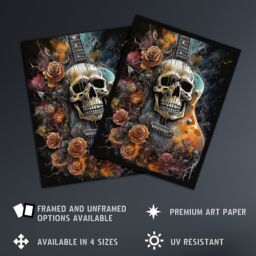 "Artery8 Wall Art Print Guitar With Roses & Skull Conceptual Painting Electric Floral Melodic Metal Poster - Size: W24"" x H32""" - thumbnail 2