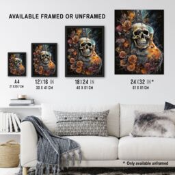 "Artery8 Wall Art Print Guitar With Roses & Skull Conceptual Painting Electric Floral Melodic Metal Poster - Size: W24"" x H32""" - thumbnail 3
