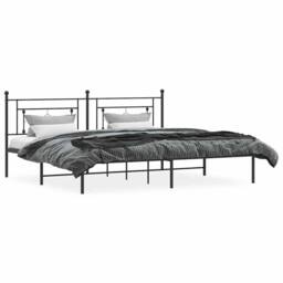 Berkfield Home Metal Bed Frame without Mattress with Headboard Black 193x203cm - Size: 193x203 cm - thumbnail 4