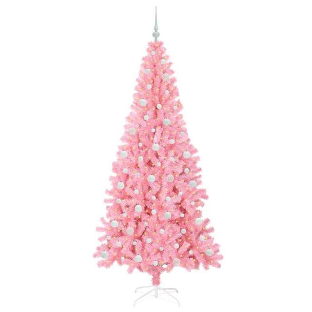 Berkfield Home Lush Christmas Tree with 300 LEDs with Stand Pink 210 cm PVC - image 1