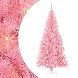 Berkfield Home Lush Christmas Tree with 300 LEDs with Stand Pink 210 cm PVC - thumbnail 3