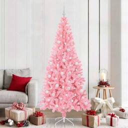 Berkfield Home Lush Christmas Tree with 300 LEDs with Stand Pink 210 cm PVC - thumbnail 2