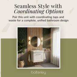 Balterley Wall Hung 1 Drawer Vanity Unit & 0TH Fireclay Basin, 500mm, White - thumbnail 6