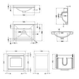 Balterley Wall Hung 1 Drawer Vanity Unit & 0TH Fireclay Basin, 500mm, White - thumbnail 8