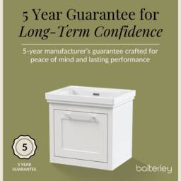 Balterley Wall Hung 1 Drawer Vanity Unit & 0TH Fireclay Basin, 500mm, White - thumbnail 7