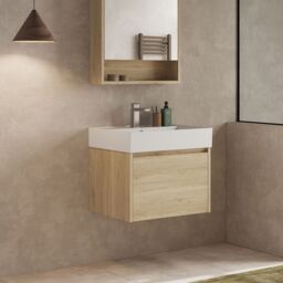 Banyetti Mino 600mm Wall Hung Vanity Unit & Veneto 1TH Basin- Natural Oak in Light Oak - thumbnail 3
