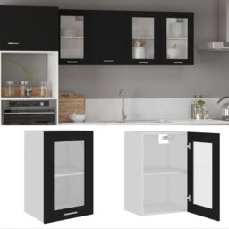 Berkfield Home Hanging Glass Cabinet Black 40x31x60 cm Engineered Wood - Size: 40 x 31 x 60 cm