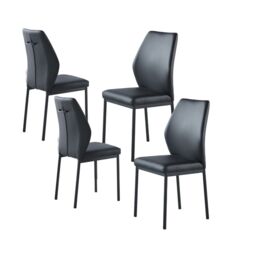 Modernique Set of 4 Dining Chairs in Faux Leather & Metal Frame in Black
