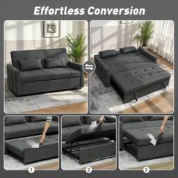 HOMCOM 2 Seater Sofa Bed, Convertible Pull Out Bed Settee, Charcoal Grey in Dark Grey - thumbnail 4