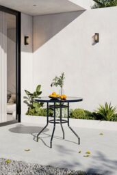 Garden Sanctuary Outdoor Tempered Glass Garden Table with Parasol Hole in Black - thumbnail 2