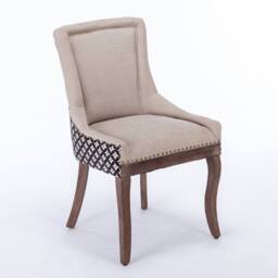 Modern Home Touch Bewley Set of 2 Vintage Linen Upholstered Kitchen Dining Chairs with Oak Wood Legs Beige - Size: 2 Pack - thumbnail 6
