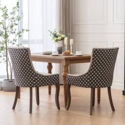Modern Home Touch Bewley Set of 2 Vintage Linen Upholstered Kitchen Dining Chairs with Oak Wood Legs Beige - Size: 2 Pack - thumbnail 2