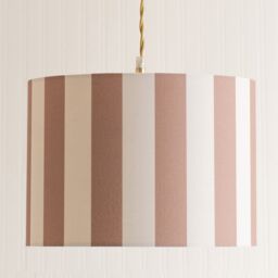 ValueLights Callie Colour Clash Natural & Brown Stripe Fabric Drum Lamp Shade - Size: Small
