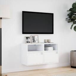 Berkfield Home TV Wall Cabinets with LED Lights 2 pcs White 41x31x45 cm - Size: 41 x 31 x 45 cm - thumbnail 4