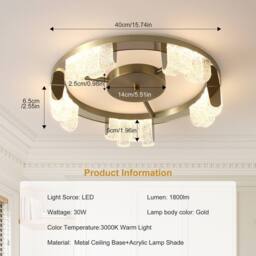 NIVOR 5 - Light 40cm LED Acrylic Flush Mount in Gold - thumbnail 2