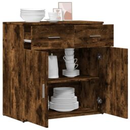 Berkfield Home Sideboard Smoked Oak 79x38x80 cm Engineered Wood in Brown - Size: 79 x 38 x 80 cm - thumbnail 4