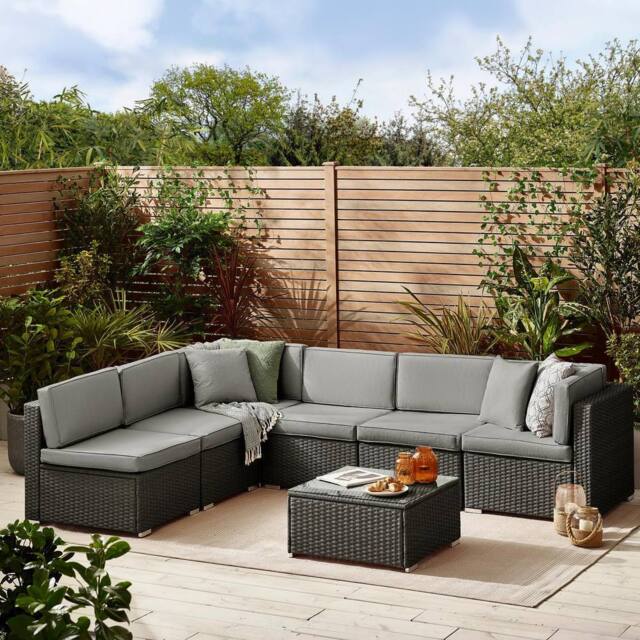 FurnitureboxUK Orlando 6 Seat Modular Outdoor Garden Rattan Sofa in Black - image 1