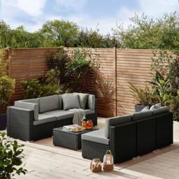 FurnitureboxUK Orlando 6 Seat Modular Outdoor Garden Rattan Sofa in Black - thumbnail 4
