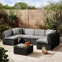 FurnitureboxUK Orlando 6 Seat Modular Outdoor Garden Rattan Sofa in Black - thumbnail 3