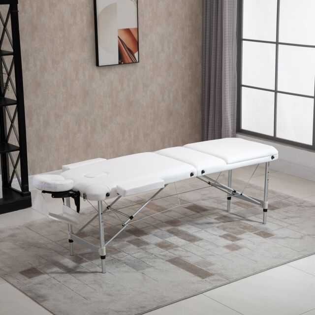 HOMCOM Portable Massage Table Beauty Therapy Couch Bed Spa Aluminum in White - Size: Single - image 1