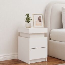 Berkfield Home Bedside Cabinet with LED Lights White 35x39x55 cm - Size: 35 x 39 x 55 cm - thumbnail 3