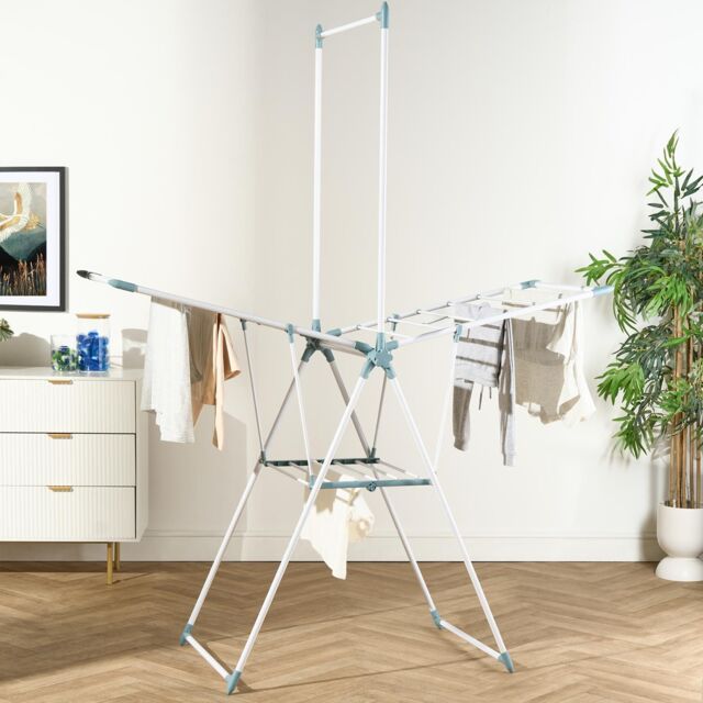 OHS Foldable X Winged Clothes Airer Stainless Steel Laundry Racks in White - image 1