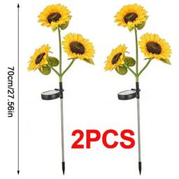 VOGREX 2Pcs Solar 3-Head Sunflower LED Garden Stake Lights in Yellow - thumbnail 1