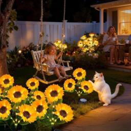 VOGREX 2Pcs Solar 3-Head Sunflower LED Garden Stake Lights in Yellow - thumbnail 6
