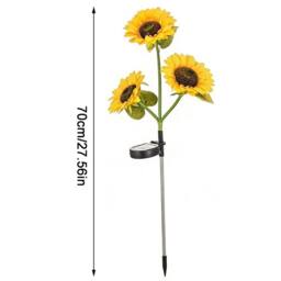 VOGREX 2Pcs Solar 3-Head Sunflower LED Garden Stake Lights in Yellow - thumbnail 3