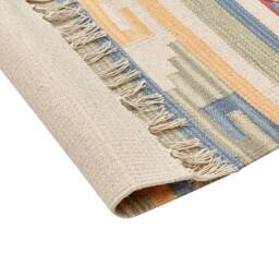 Wyld and Coco Klim Handwoven Cotton Kilim Rug Beige Multicolour Reversible Tassels - Size: 80 cm x 150 cm - thumbnail 6