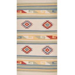 Wyld and Coco Klim Handwoven Cotton Kilim Rug Beige Multicolour Reversible Tassels - Size: 80 cm x 150 cm - thumbnail 2