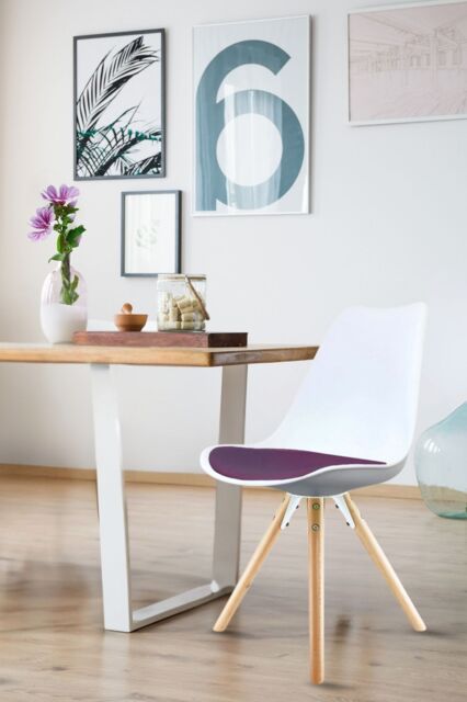 Fusion Living Soho Plastic Dining Chair with Pyramid Light Wood Legs in Aubergine - image 1