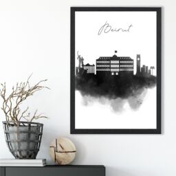 ARTZE Beirut Watercolour Skyline City Framed Print SIZE: A4 with Black Frame - thumbnail 2