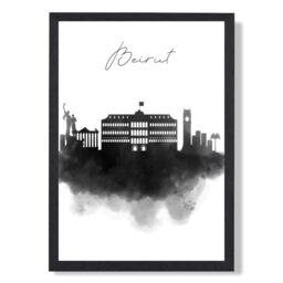 ARTZE Beirut Watercolour Skyline City Framed Print SIZE: A4 with Black Frame - thumbnail 1