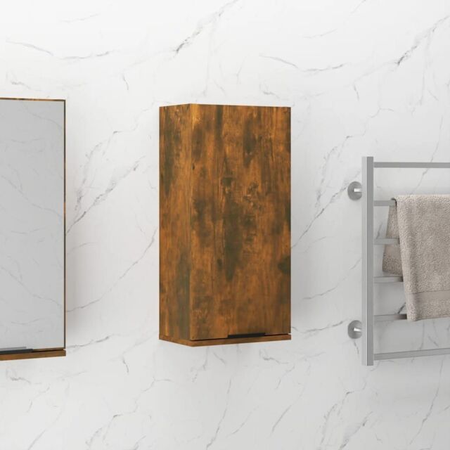 Berkfield Home Wall-mounted Bathroom Cabinet Smoked Oak 32x20x67 cm in Brown - Size: 32 x 20 x 67 cm - image 1